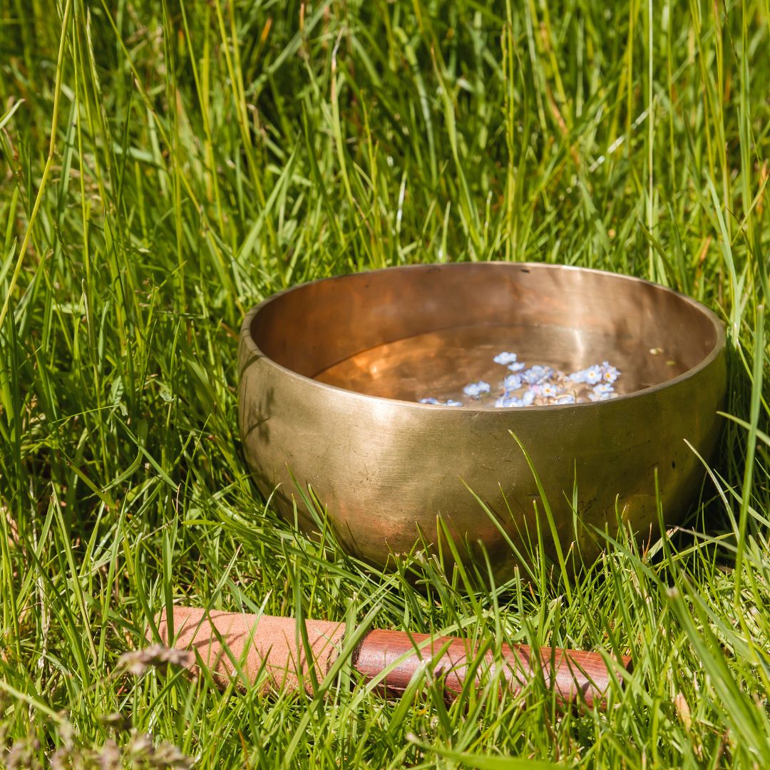 bild på klangskål i naturen